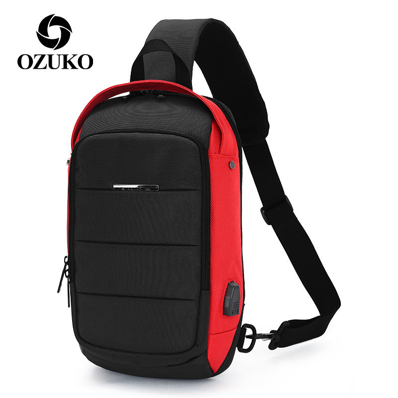 ozuko Korean version crossbody chest bag casual waterproof men's shoulder bag sports trendy brand usb charging crossbody bag student