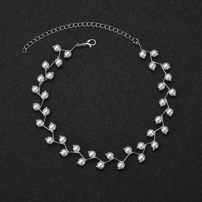 X650 Korean style temperament pearl clavicle chain choker simple all-match fold line full of pearl neck strap necklace for women