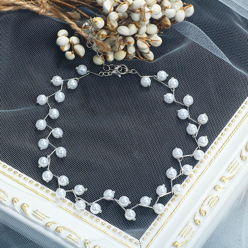 X650 Korean style temperament pearl clavicle chain choker simple all-match fold line full of pearl neck strap necklace for women