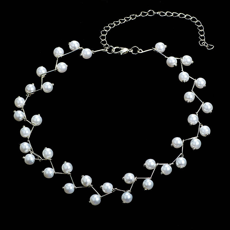 X650 Korean style temperament pearl clavicle chain choker simple all-match fold line full of pearl neck strap necklace for women