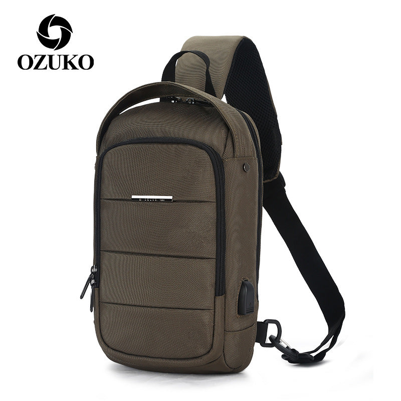 ozuko Korean version crossbody chest bag casual waterproof men's shoulder bag sports trendy brand usb charging crossbody bag student