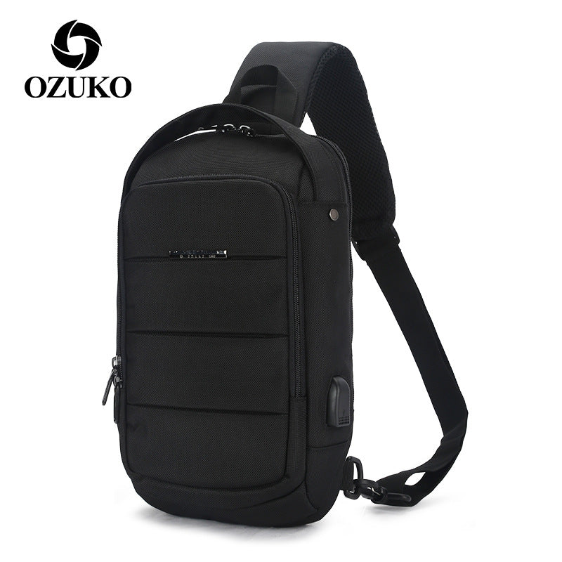 ozuko Korean version crossbody chest bag casual waterproof men's shoulder bag sports trendy brand usb charging crossbody bag student