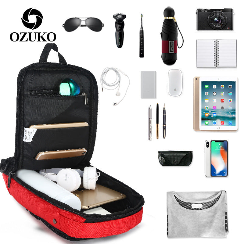 ozuko Korean version crossbody chest bag casual waterproof men's shoulder bag sports trendy brand usb charging crossbody bag student