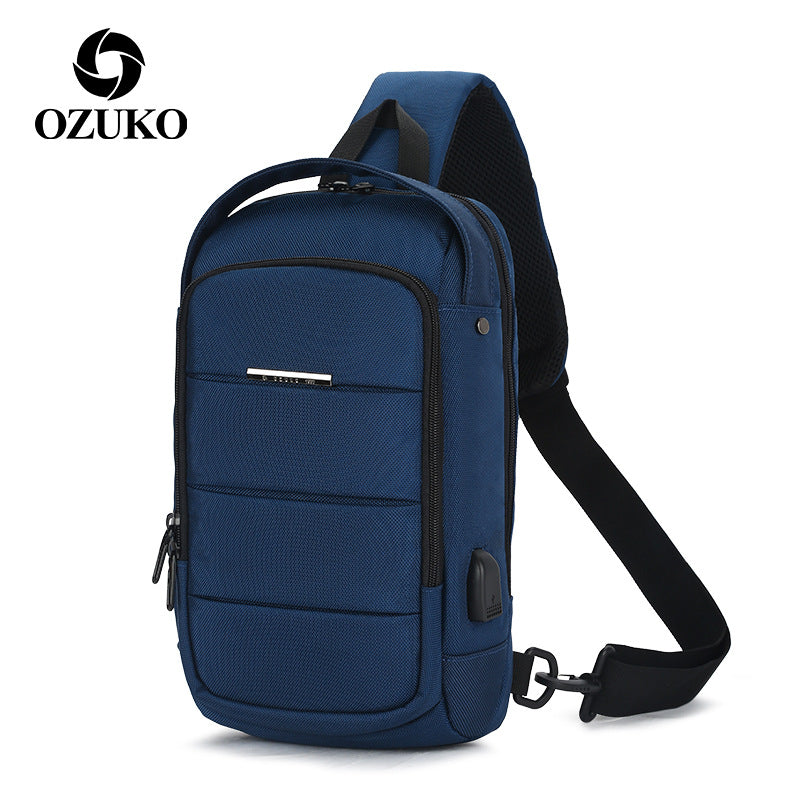 ozuko Korean version crossbody chest bag casual waterproof men's shoulder bag sports trendy brand usb charging crossbody bag student