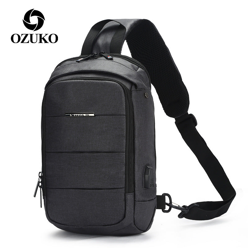 ozuko Korean version crossbody chest bag casual waterproof men's shoulder bag sports trendy brand usb charging crossbody bag student