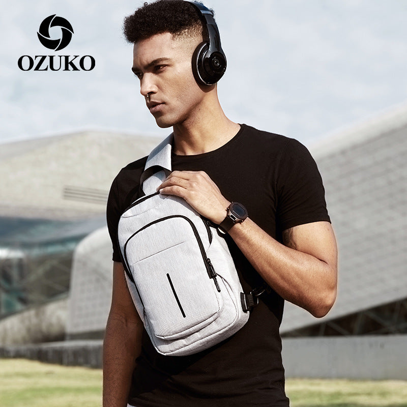 Ozuko new men's cross-body chest bag casual sports shoulder bag business trendy shoulder crossbody bag for men