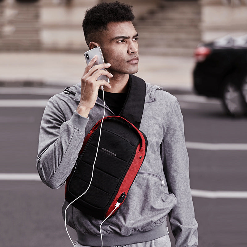 ozuko Korean version crossbody chest bag casual waterproof men's shoulder bag sports trendy brand usb charging crossbody bag student