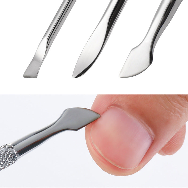 Manicure tool double-headed stainless steel pusher manicure exfoliation remover nail polish glue nail dead skin pusher