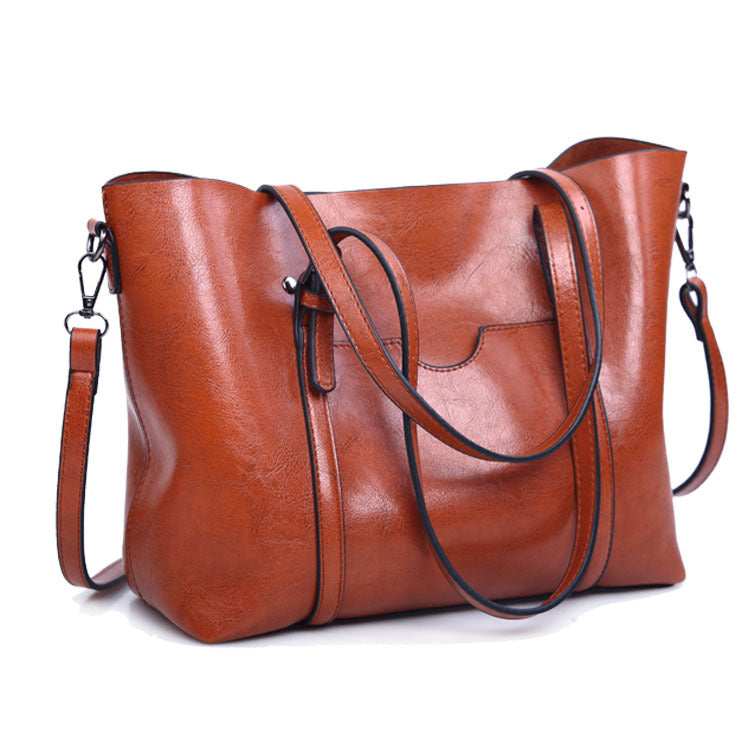 2023 New Oil Waxed Leather Women's Bag European and American Large Bag Trendy Fashion Bag Portable One Shoulder Crossbody One Piece Dropshipping