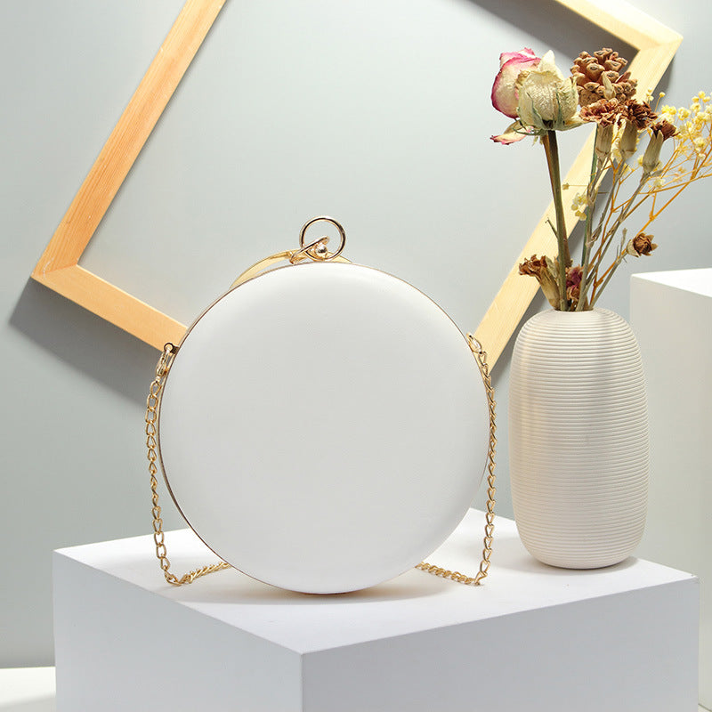 Women's bag mirror flower water moon small round bag cake-shaped bag flower pearl bag clip chain one-shoulder oblique trend small round bag