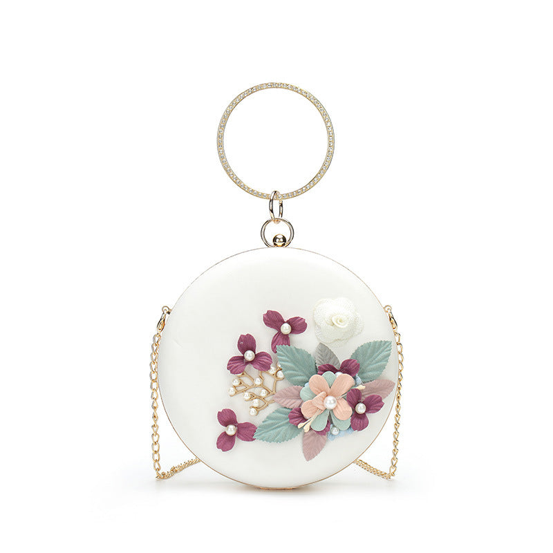 Women's bag mirror flower water moon small round bag cake-shaped bag flower pearl bag clip chain one-shoulder oblique trend small round bag