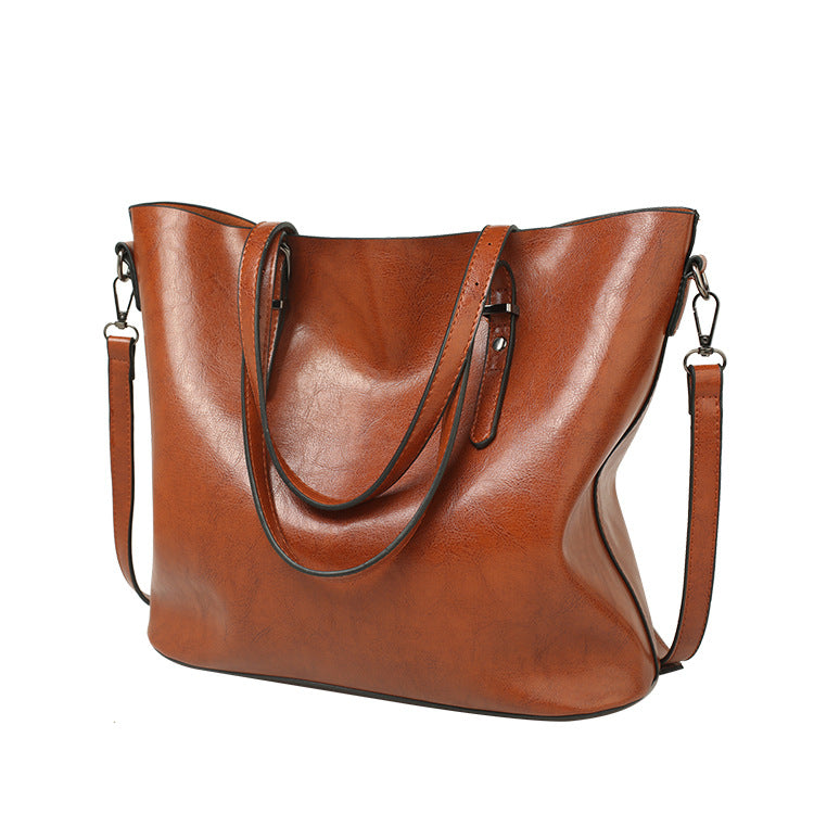Cross-border new women's bag 2023 oil leather tote bag European and American fashion women's large bag single shoulder crossbody women's bag