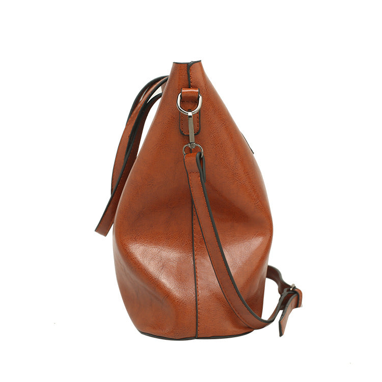Cross-border new women's bag 2023 oil leather tote bag European and American fashion women's large bag single shoulder crossbody women's bag