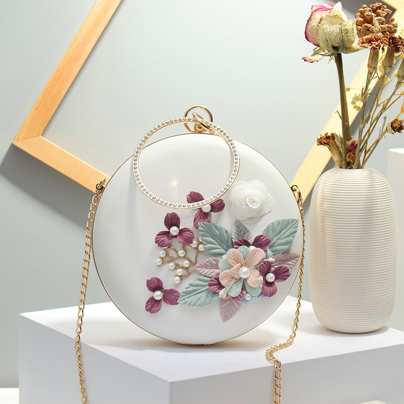 Women's bag mirror flower water moon small round bag cake-shaped bag flower pearl bag clip chain one-shoulder oblique trend small round bag