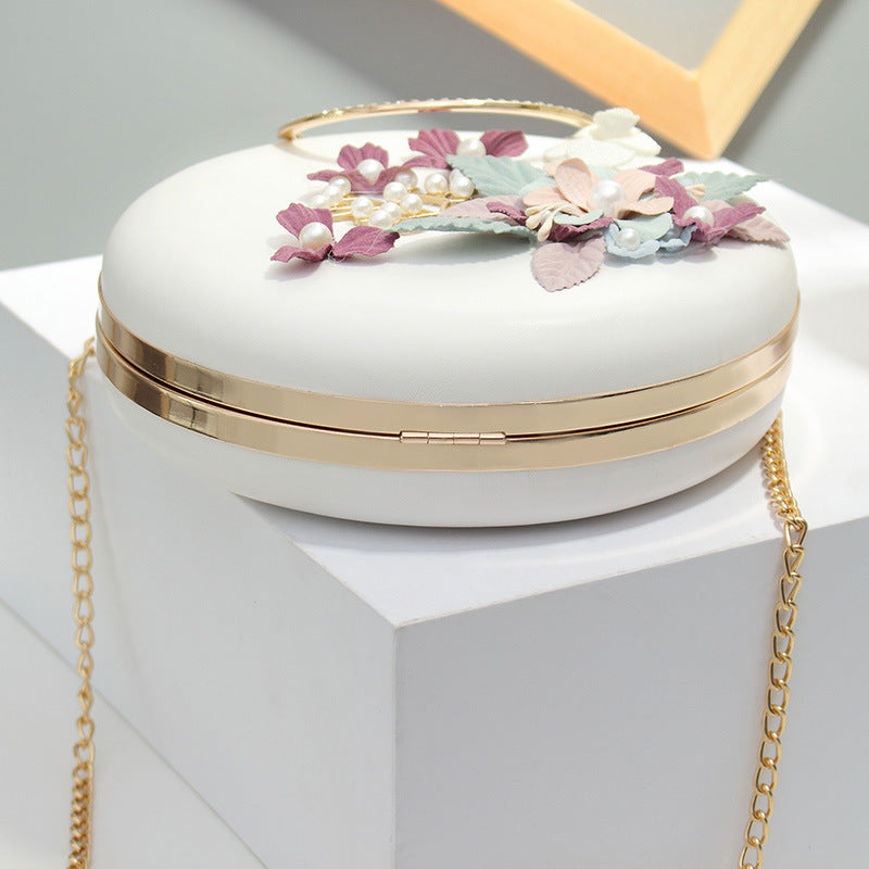 Women's bag mirror flower water moon small round bag cake-shaped bag flower pearl bag clip chain one-shoulder oblique trend small round bag