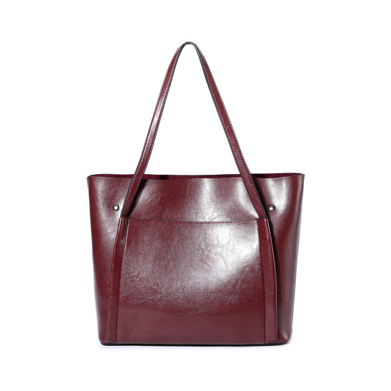 2023 spring and summer fashionable women's large bag single shoulder crossbody bag simple waxed leather handheld women's tote bag new foreign trade product