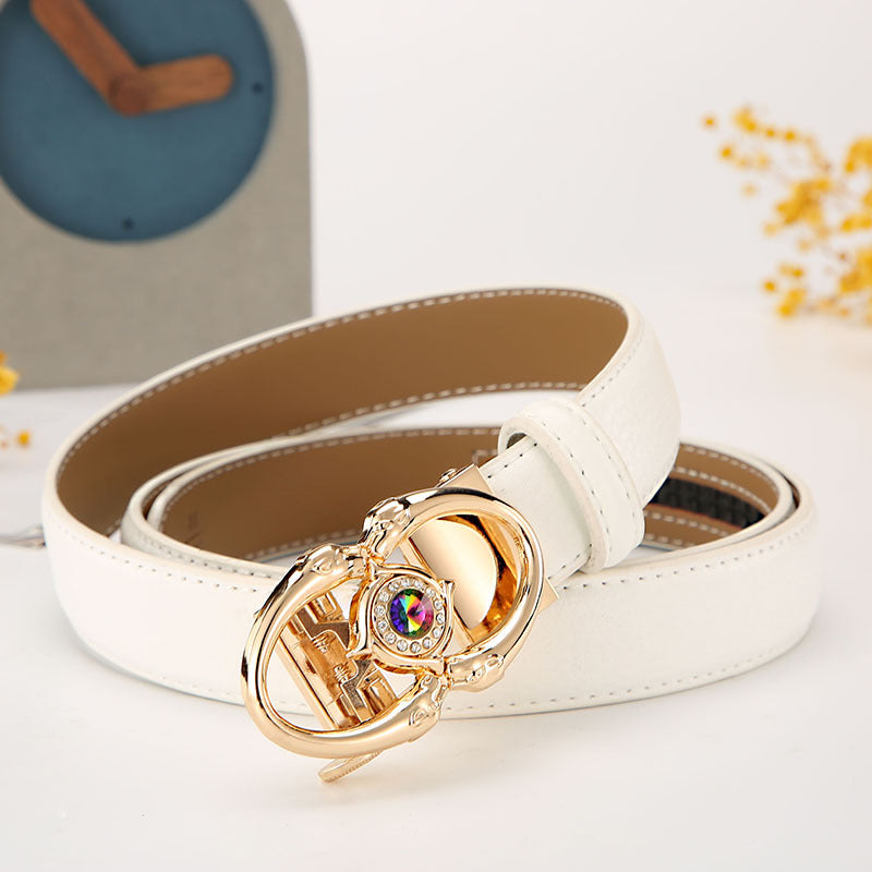 Women's leather belt automatic buckle time to run Korean version sweet all-match belt female 2.4cm wide spot wholesale