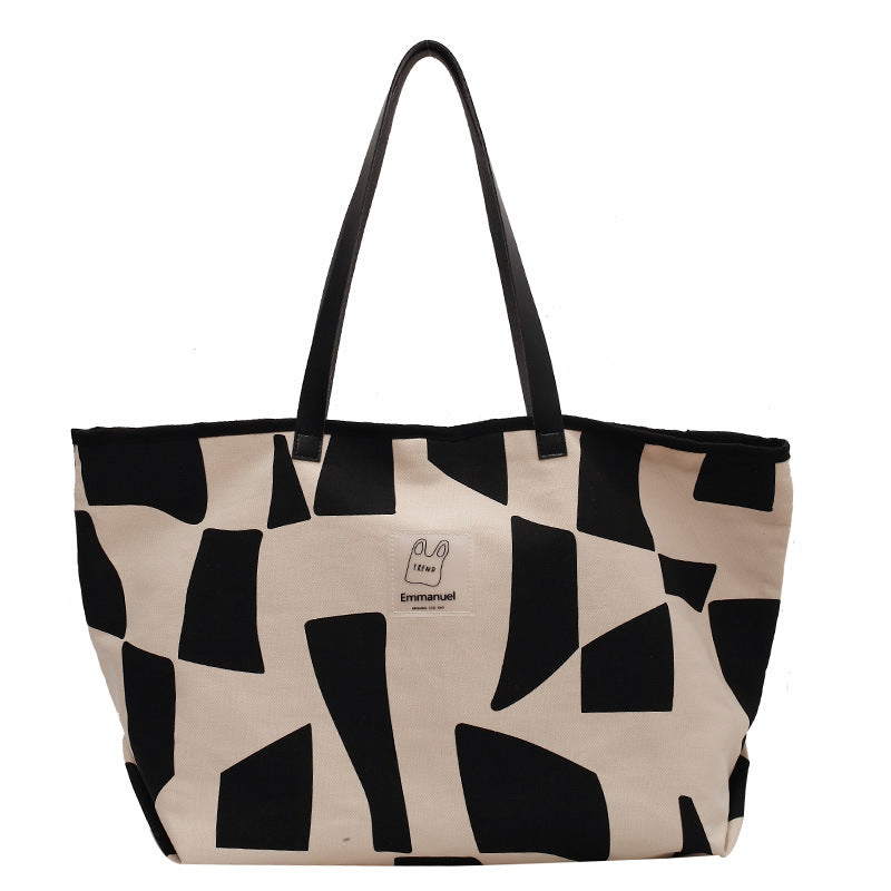 Ruiying's new plaid canvas shoulder bag for women, trendy large-capacity Japanese style literary leisure bag, pure cotton shopping bag