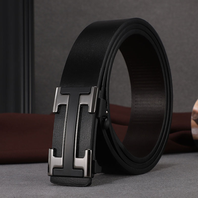 Factory direct sales toothless automatic buckle belt men's leather laser LOGO business leisure belt men's wholesale distribution