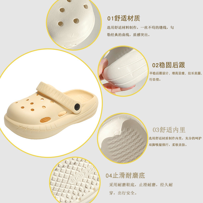简约厚底洞洞鞋女款夏季外穿软底防滑网红新款沙滩包头半凉拖鞋女