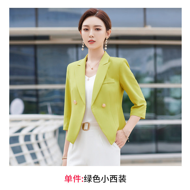 小西装女2023新款春装韩版七分袖修身薄款休闲短外套气质西服上衣