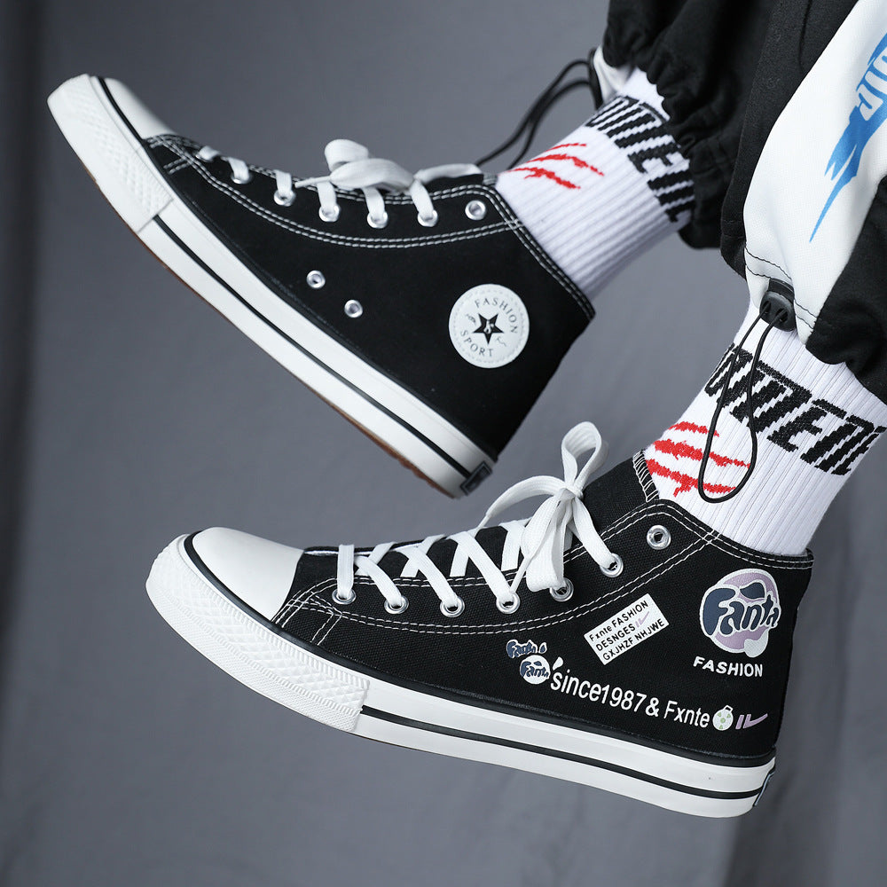 2023 new couple canvas shoes all-match students hand-painted fenda joint couple models high-top breathable canvas shoes