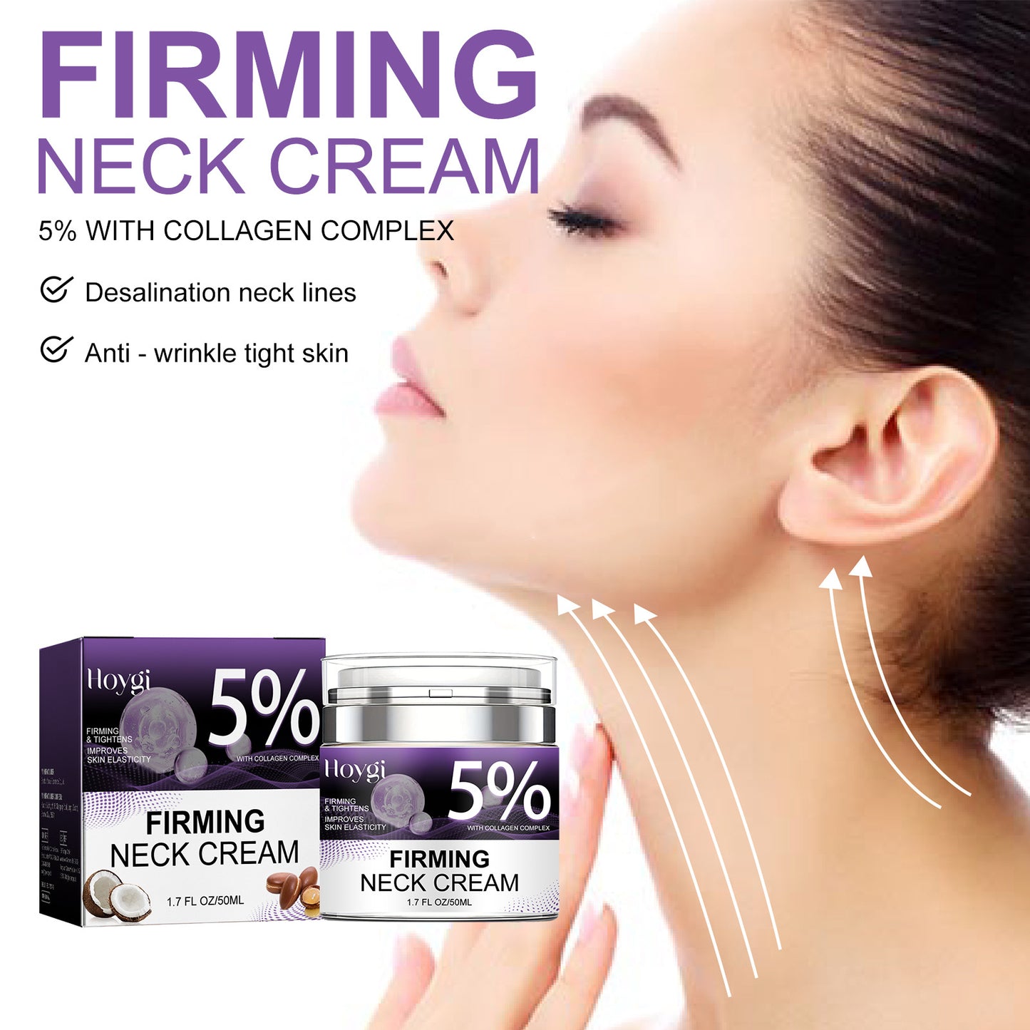 Hoygi Neck Firming Cream လည်ပင်းလိုင်းများကို စိုစွတ်စေပြီး အရေးအကြောင်းများကို လျော့ပါးစေပြီး အသားအရေကို တောက်ပစေသည်