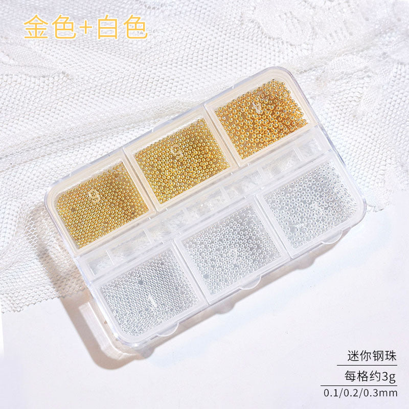 Nail Art Accessories Internet Celebrity 2023 New Mixed Pearl Flowers Flat Bottom Diamond Steel Beads Gold Foil as Nail Decorations