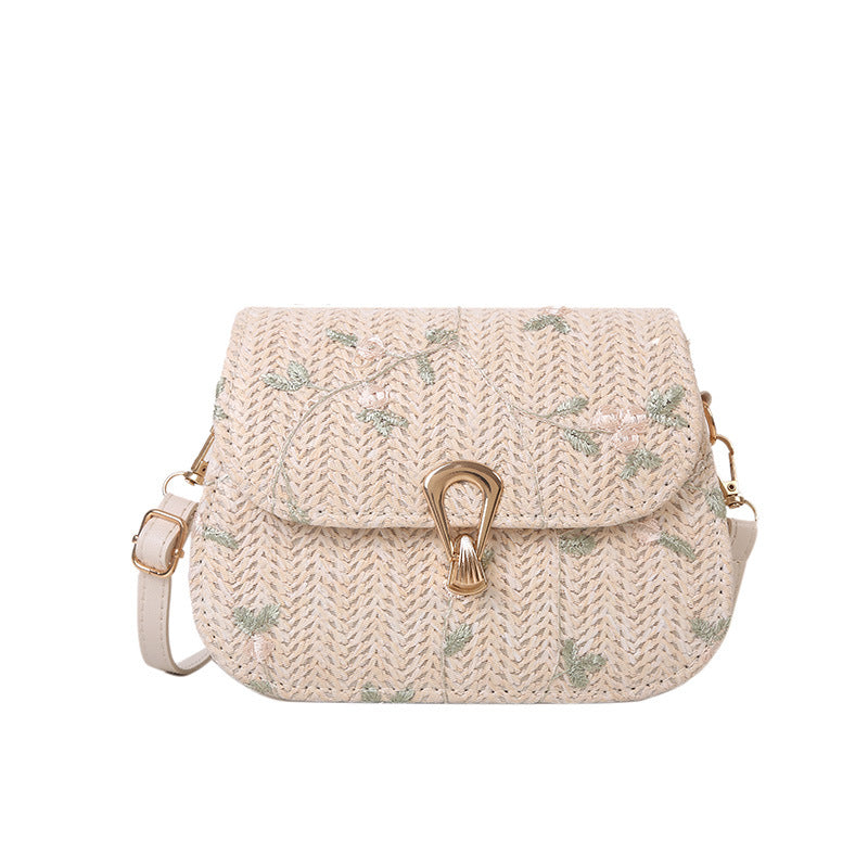 Summer straw woven bag for women 2022 new style small fresh lace flower woven saddle bag versatile single shoulder crossbody bag