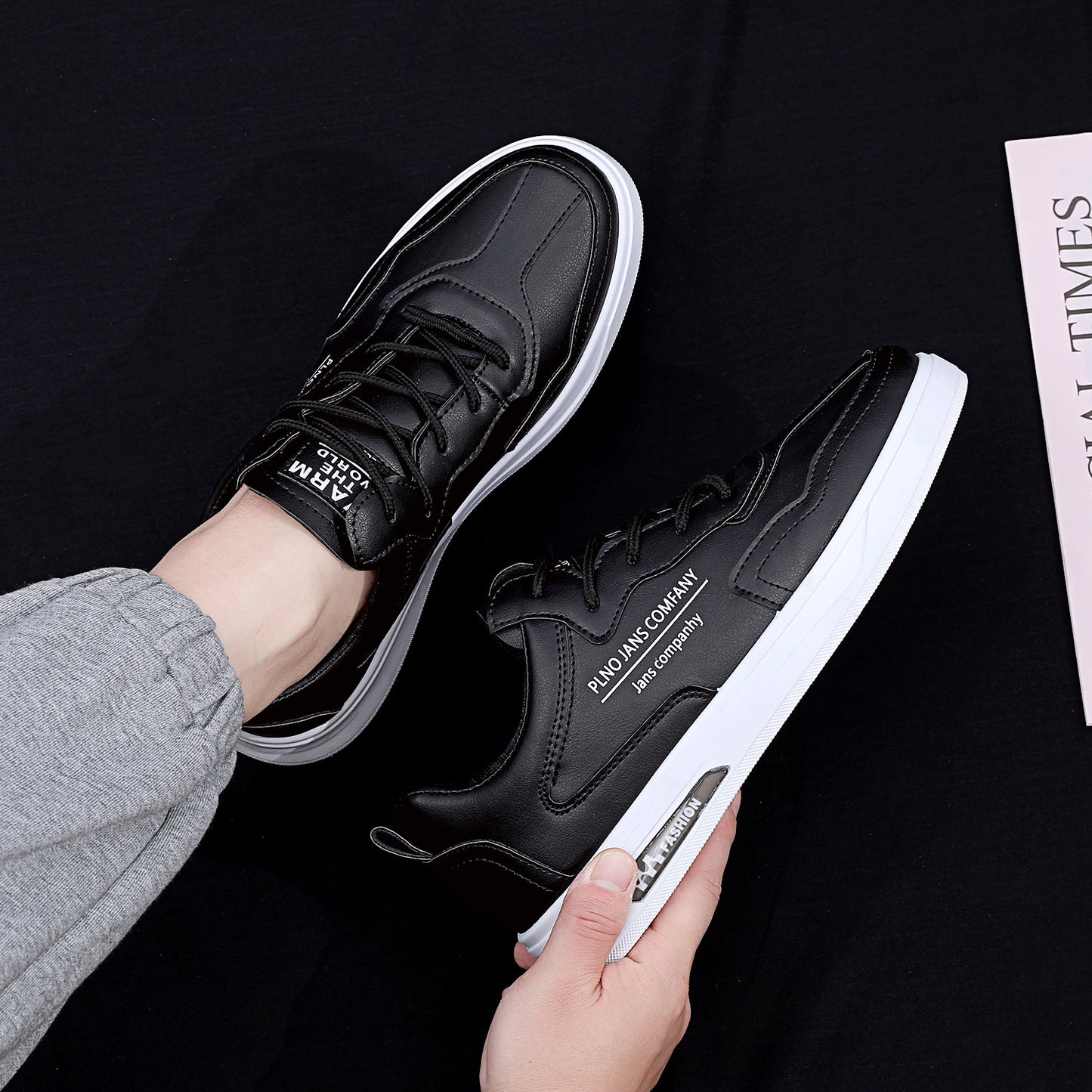 Men's sneakers 2023 summer new official authentic trend casual sneakers men's black leather shoes all-match trendy shoes