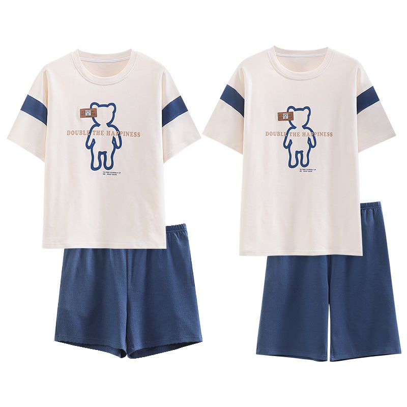 Summer short-sleeved couple pajamas women's simple high-grade cotton pullover shorts men's comfortable and wearable home service suits