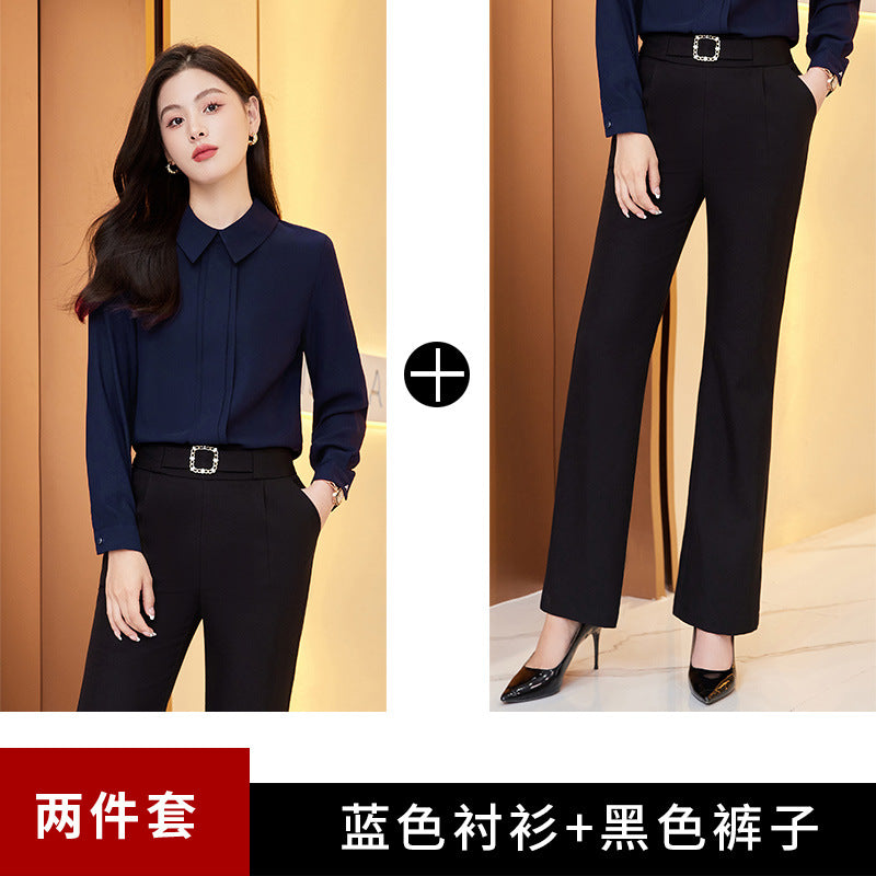 职业装白色衬衫面试套装女2023新款春秋季设计感雪纺上衣长袖衬衣