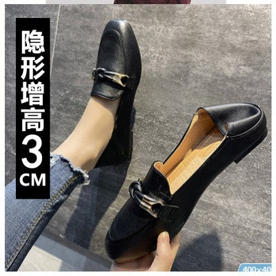 单鞋女内增高2023新款小皮鞋一脚蹬秋款内增高乐福鞋春秋季豆豆鞋