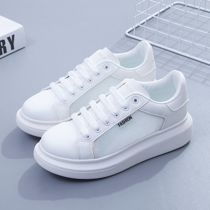 Mesh breathable သေးငယ်သောအဖြူဖိနပ်အမျိုးသမီး၏အထူအောက်ခြေအခေါင်းပေါက်ဘုတ်ဖိနပ်နွေရာသီကွက်သစ်ဖိနပ်အမျိုးသမီးကျောင်းသားပေါ့ပေါ့ဖိနပ်