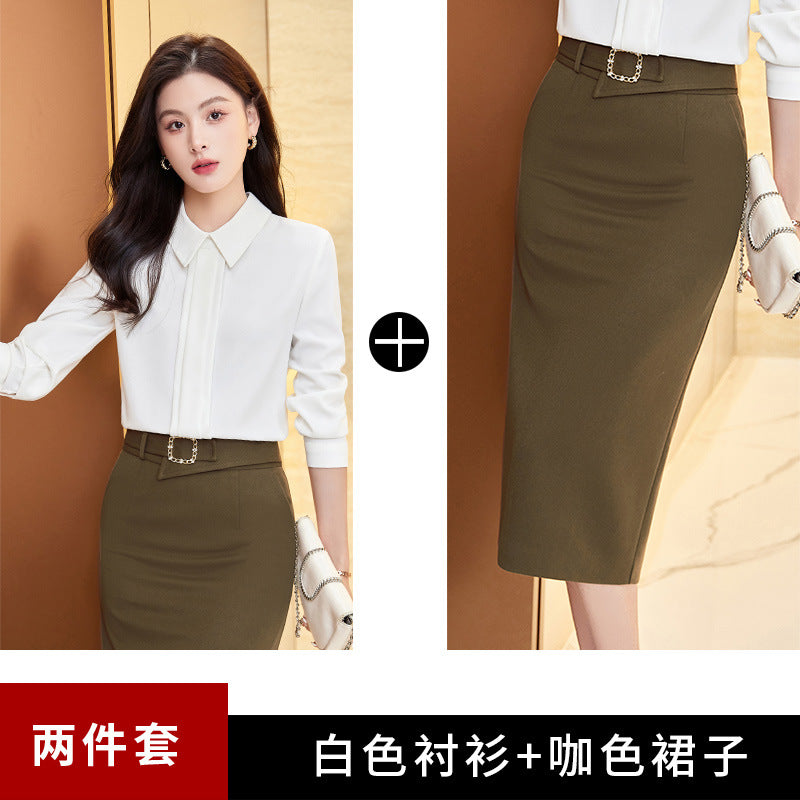 职业装白色衬衫面试套装女2023新款春秋季设计感雪纺上衣长袖衬衣