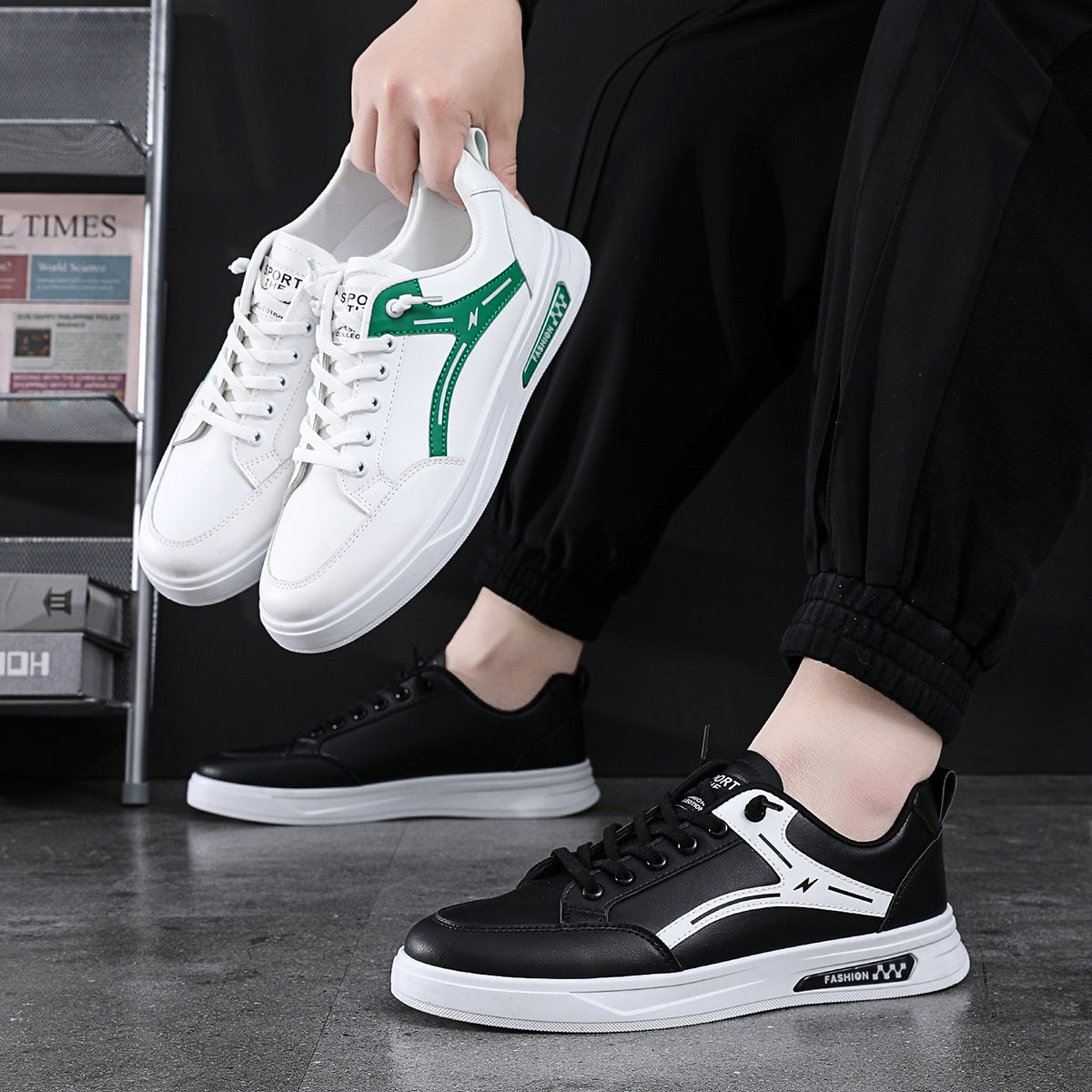 Board shoes men's 2023 new spring men's students sports casual board shoes leather surface Korean version all-match small white shoes