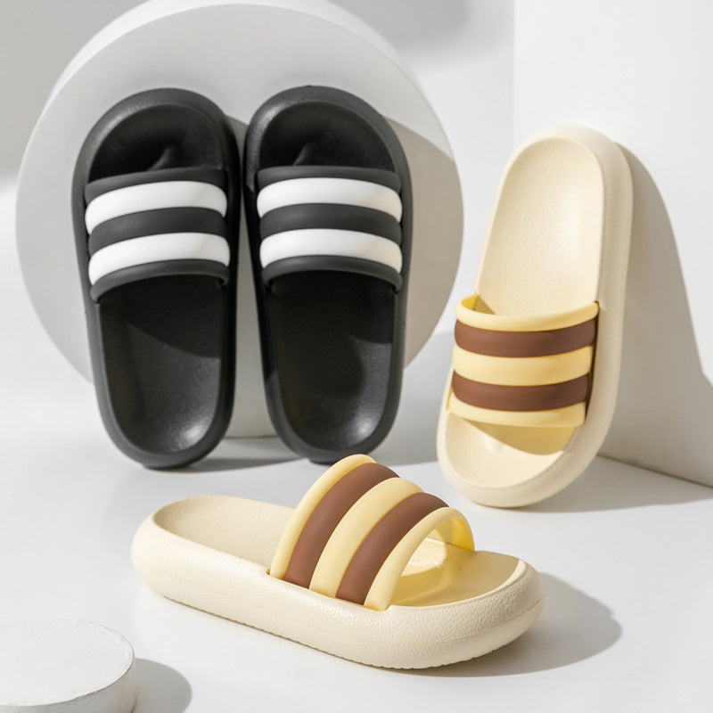 2022 stepping on feces feeling slippers women's outerwear summer home indoor non-slip bathroom students thick bottom one word couple sandals