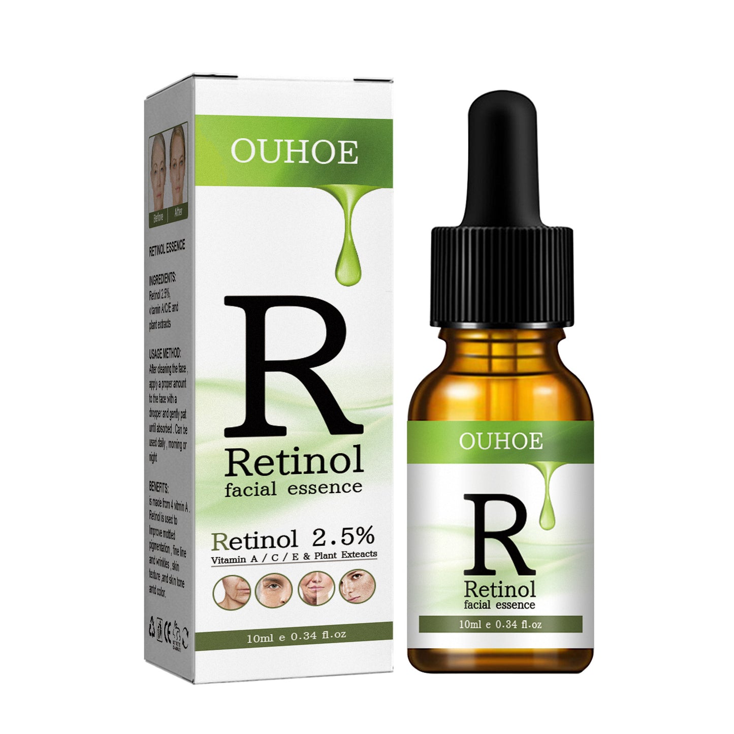 OUHOE Retinol Essence fades nasolabial folds, fine lines around eyes, facial anti-wrinkle, firming, brightening and smoothing skin.