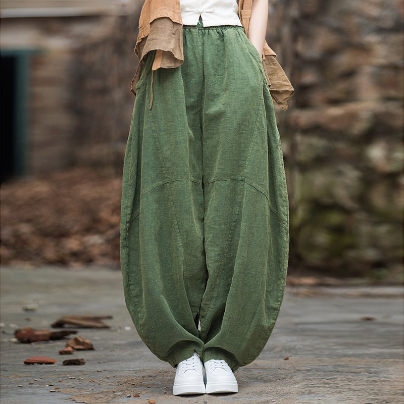 Stir-fried ramie sand to make old hanging loose bloomers 23 summer cotton and linen women's new product meditation meditation Tai Chi pants trousers