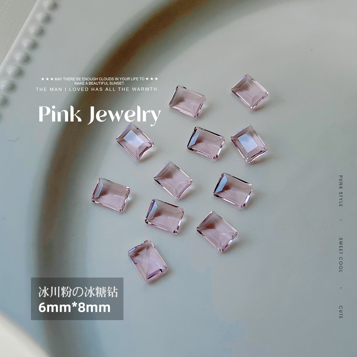 Nail art jewelry diamond wholesale see-through glacier pink pointed bottom diamond sparkling octagonal rock candy love ax nail accessories