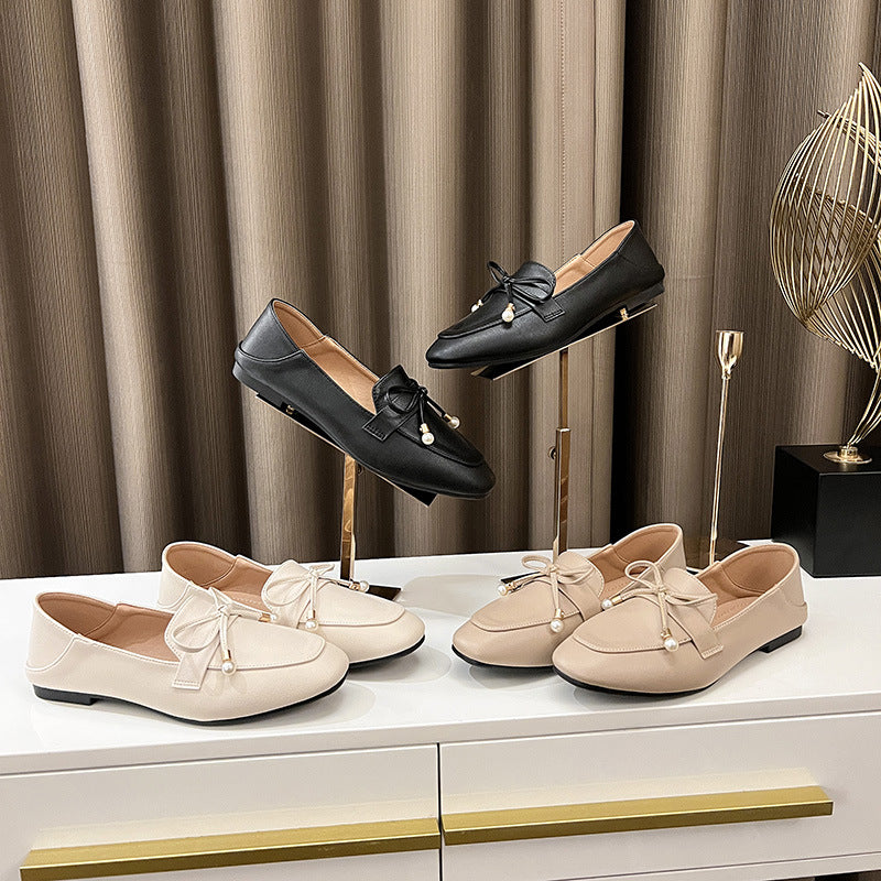 French style flat single shoes women's 2023 spring new British style soft leather shoes one pedal two wear loafers