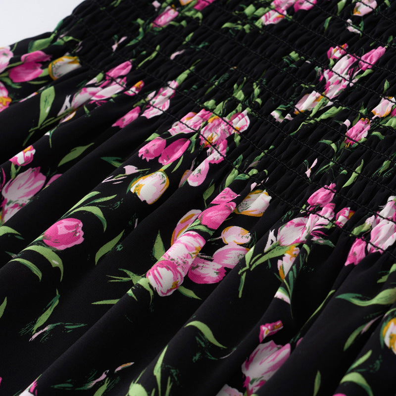 2024 summer new large size women's floral tops slightly fat and stylish, slim ruffled short-sleeved shirt 18327