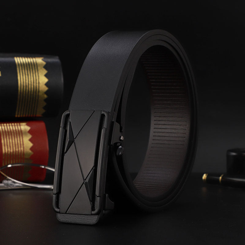 Factory direct sales toothless automatic buckle belt men's leather laser LOGO business leisure belt men's wholesale distribution