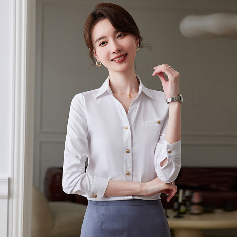 时尚职业白衬衫女2023春夏新款打底衬衣面试正装前台气质工作服
