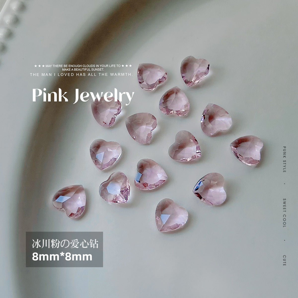 Nail art jewelry diamond wholesale see-through glacier pink pointed bottom diamond sparkling octagonal rock candy love ax nail accessories