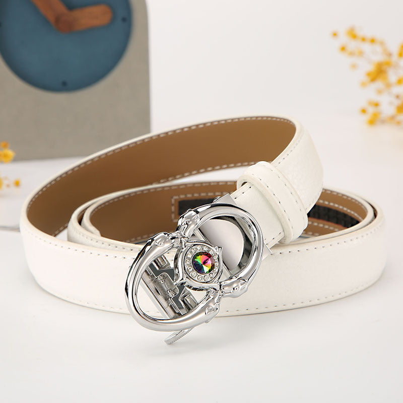 Women's leather belt automatic buckle time to run Korean version sweet all-match belt female 2.4cm wide spot wholesale