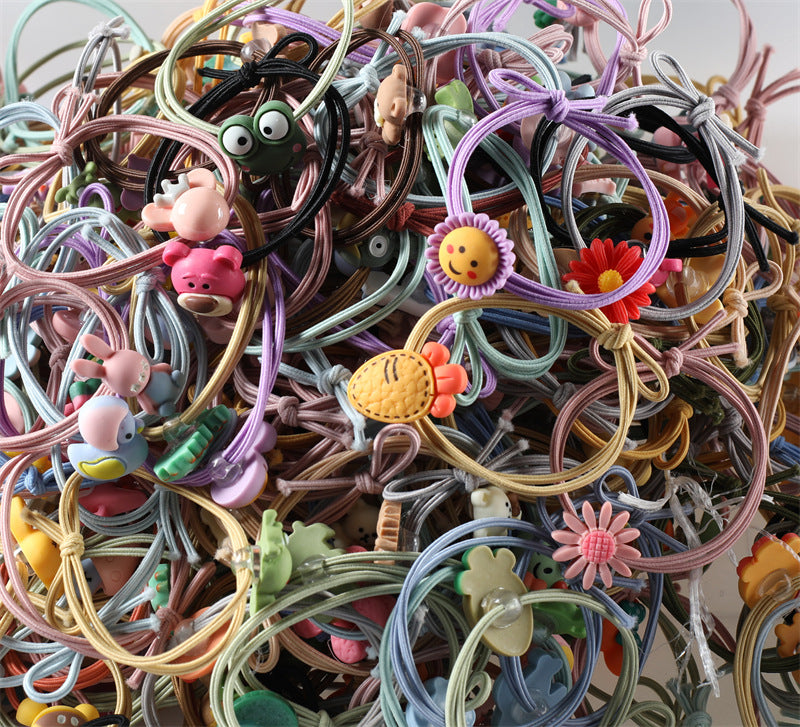 Mixed style 100pcs/bag wholesale Korean cartoon hair rope high elastic hair ring head rope tie hair rubber band hair accessories
