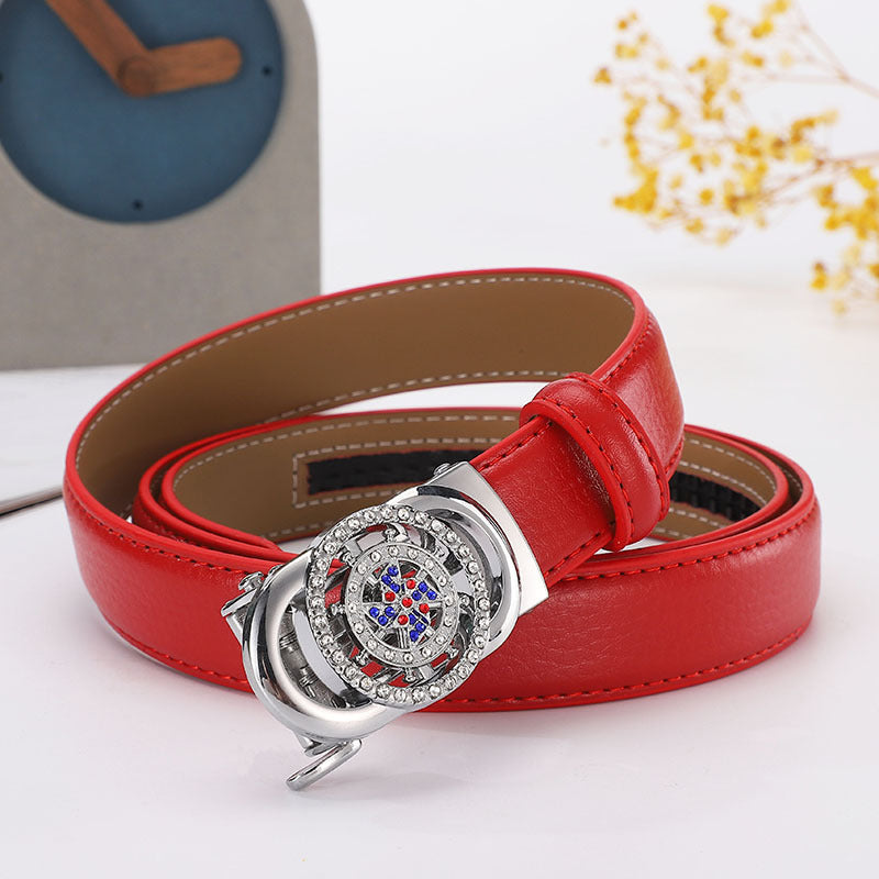 Women's leather belt automatic buckle time to run Korean version sweet all-match belt female 2.4cm wide spot wholesale