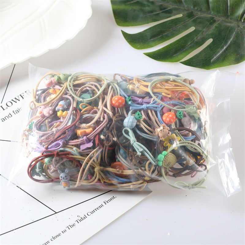 Mixed style 100pcs/bag wholesale Korean cartoon hair rope high elastic hair ring head rope tie hair rubber band hair accessories