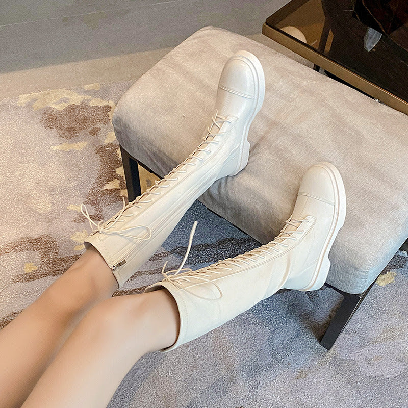 Mid-tube boots fashion but knee thin boots 2023 new autumn and winter inner heightened knight small boots women
